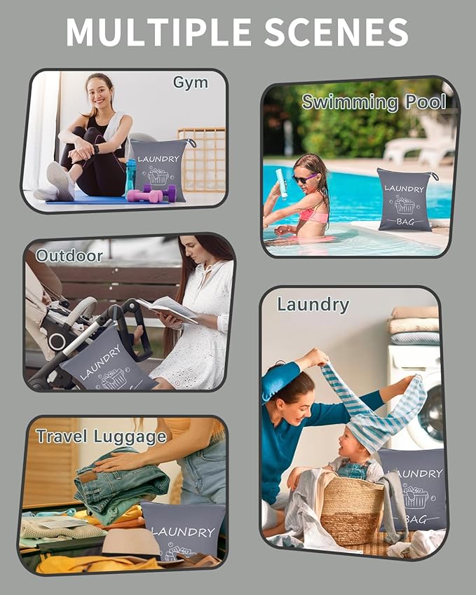 babygoal Travel Laundry Bags 2 Pack, Ideal for Travel, Gym and Swimming-Washable Waterproof Wet Dry Bags for Dirty Clothes, Bathing Suits and Swimsuits(Black & Grey)