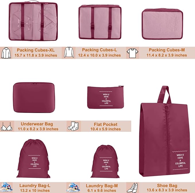 Packing Cubes for Travel - 8 Set Luggage Organizer Bags for Family, Mesh Breathable Travel Packing Cubes for Suitcases Durable Travel Essentials Bags Set