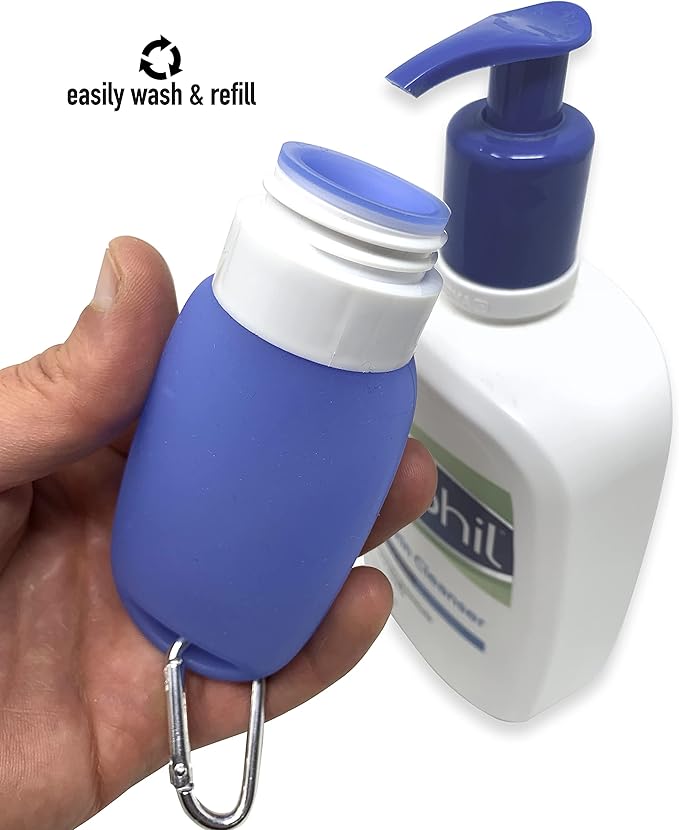 Cruise On Silicone Travel Bottle Set, TSA Approved, Leak-Proof Squeeze Bottles for Shampoo, Lotion & Liquids (2 oz & 1.4 oz), Refillable Containers with Carabiner Clips for Easy Carry