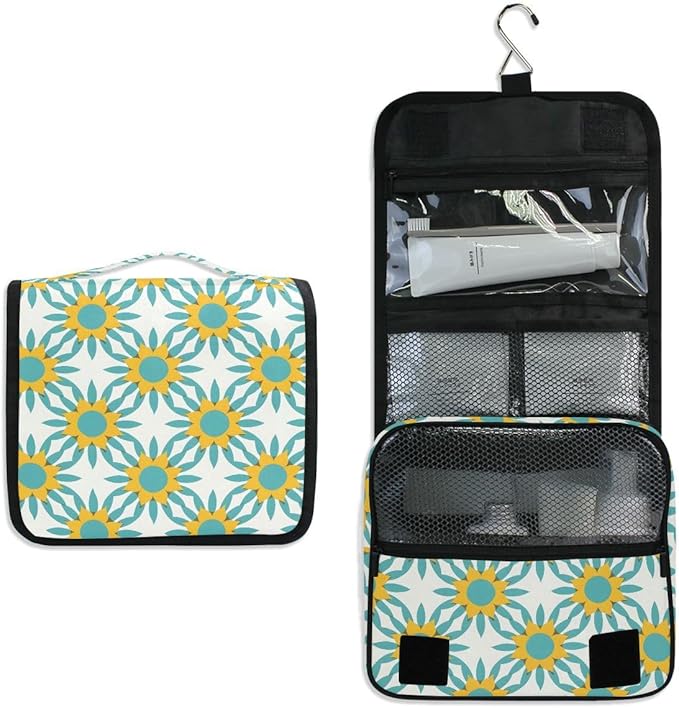 Hanging Travel Toiletry Bag Sunflowers Starburst Turquoise Kit Makeup Case Cosmetics Organizer for Men Women