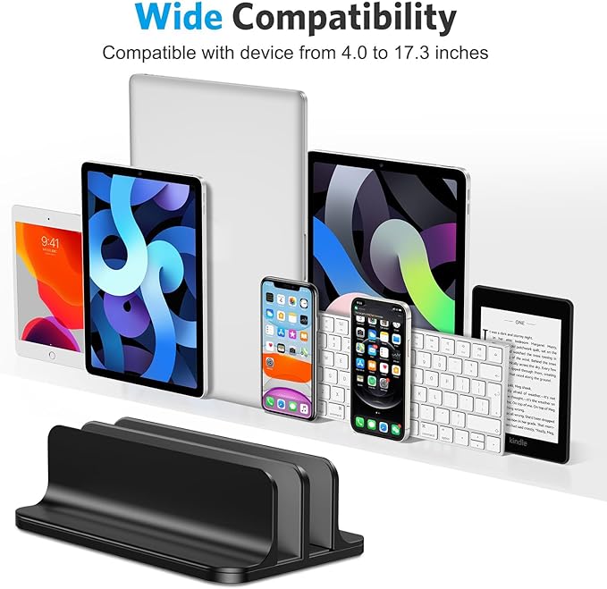 [Updated Dock Version] Vertical Laptop Stand, OMOTON Double Desktop Stand Holder with Adjustable Dock (Up to 17.3 inch), Fits All MacBook/Surface/Samsung/HP/Dell/Chrome Book (Black)