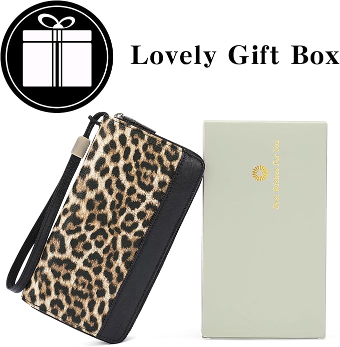 GOIACII Women's Wallet Large Capacity Double Zip Ladies Card Phone Holder RFID Blocking Wristlet Leather
