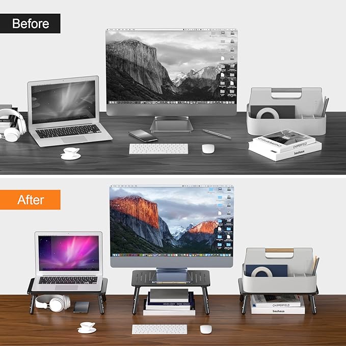 Bracwiser Foldable Monitor Riser Metal Computer Stand for Desk 3 Height Adjustable Laptop Stand with Pen Storage, MST013