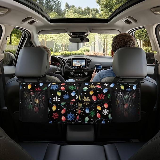 Car Trunk Organizer Christmas Snowflake Light Strips Car Back Seat Hanging Storage Bag Collapsible Large Capacity Storage Bag Automotive Interior Accessories for Sedans SUV Jeep