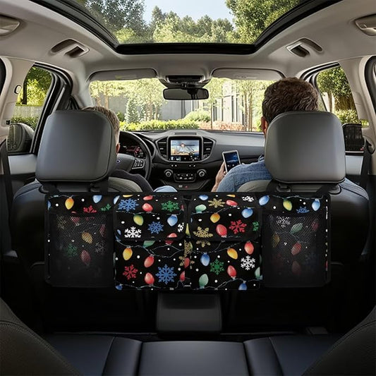 Car Trunk Organizer Christmas Snowflake Light Strips Car Back Seat Hanging Storage Bag Collapsible Large Capacity Storage Bag Automotive Interior Accessories for Sedans SUV Jeep