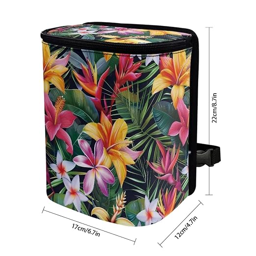Biyejit Tropical Floral Car Trash Can Bin with Lid Hanging for Back Seat, Car Accessories for Women Men Leak Proof Automotive Garbage Cans Leakproof Vehicle Trash Can for Truck SUV