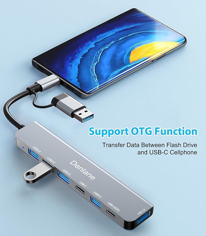 USB C Hub USB Hub 3.0 for Laptop, Upgrade 7 in 2 USB Splitter with USB-C & Multiport USB A Port Extender, USBC USB2.0 Dongle for PC/Computer/Laptop, Type C Mac/MacBook/Air/Pro/iPad/Tablet