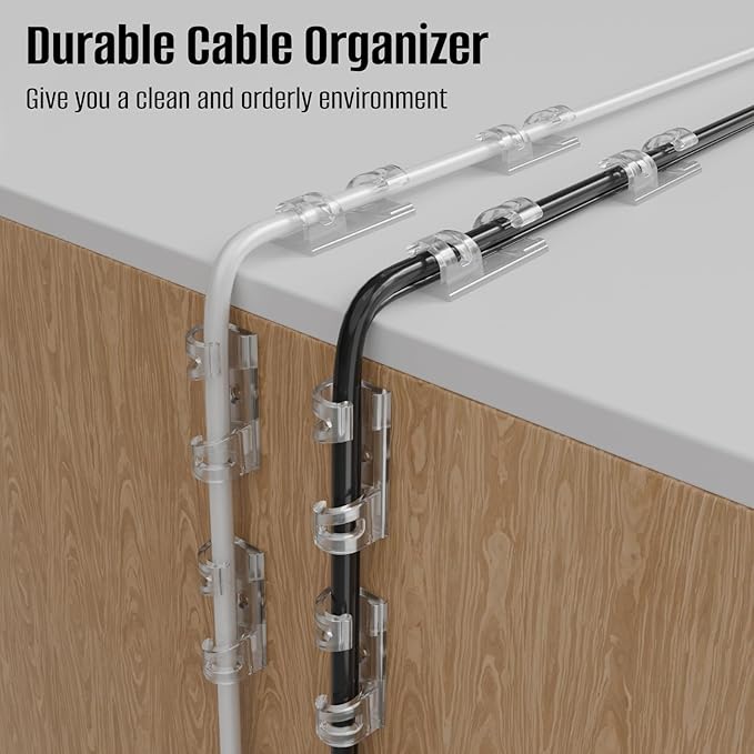 50 Pcs Self Adhesive Cable Clips,Upgraded Cable Management with Screw Hole,Strong Cord Organizer for Under Desk,Car,TV PC,Christmas Light Indoor/Outdoor-L