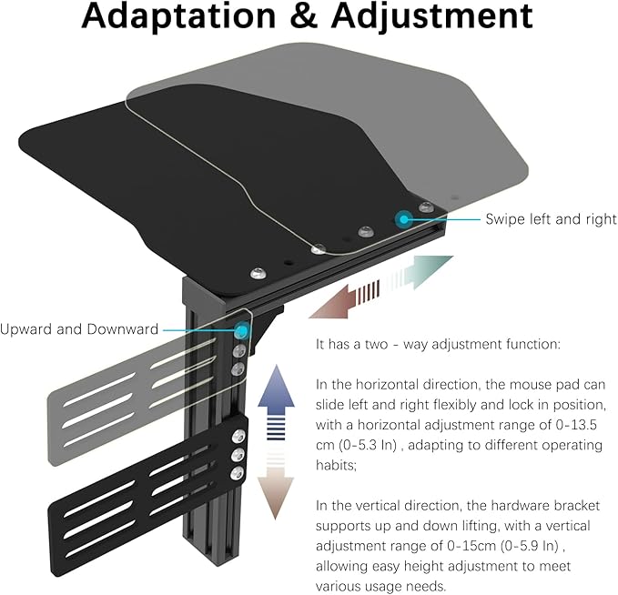EG STARTS 1x Metal Extend Mouse Pad Holder Platform, Adjustable Horizontally & Height for Desk & Chair Extend Metal Computer Mouse Desk Mount Pads, Flight Joystick Mount Extension Attachment