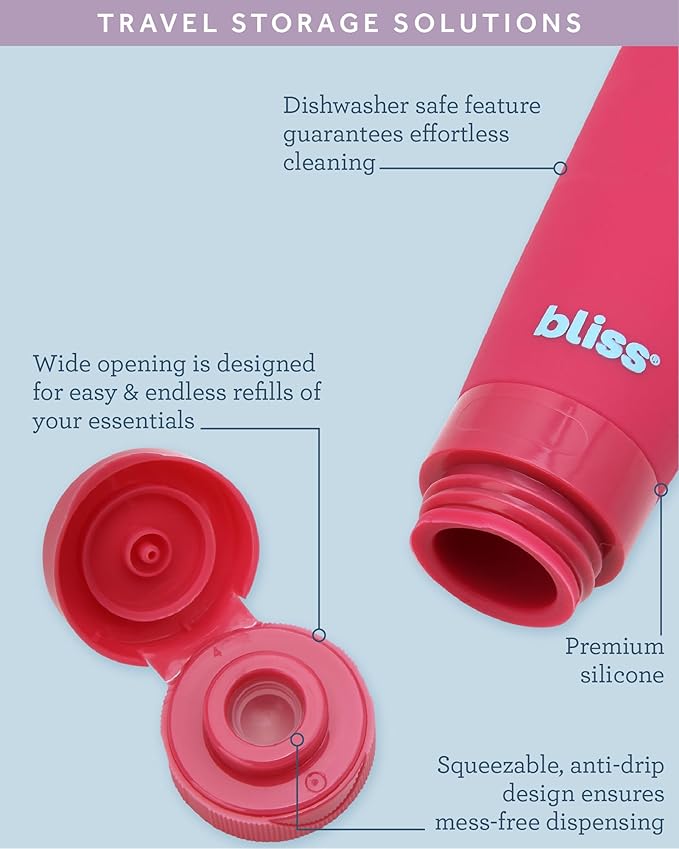 Bliss Travel Bottles Set - 4/7/10 Piece TSA Approved Leak-Free Refillable Travel Size Toiletries Containers for Skincare, Lotion, Shampoo, and Conditioner, 7pc Amalfi Vibes