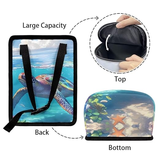 Biyejit Turtle Print Car Trash Can with Lid Collapsible Waterproof Reusable Automotive Garbage Bin with Adjustable Strap Car Accessories Interior Cars Organizer