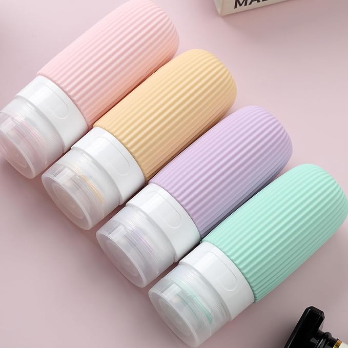 Mrsdry Travel Bottles for Toiletries, Tsa Approved 2oz Travel Bottles, BPA Free Leak Proof Travel Size Toiletry Containers, Refillable Travel Accessories with Toiletry Bag for Shampoo Liquid (4 Pack)