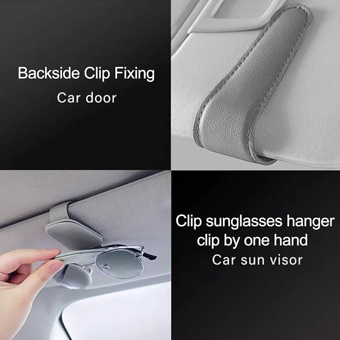 Sunglass Holder for Car Visor, Magnetic Leather Glasses Eyeglass Clip Hanger Clip for Car Truck, Ticket Card Clip for Any Eyeglasses, Gray, 2Pack