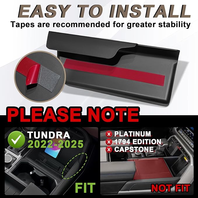 Muslogy Compatible with 2022-2025 2026 Toyota Tundra Accessories Shifter Storage Box ABS Material Console Organizer Phone Pocket Passenger Side Only (Won't FIT Platinum, 1794 Edition and Capstone)