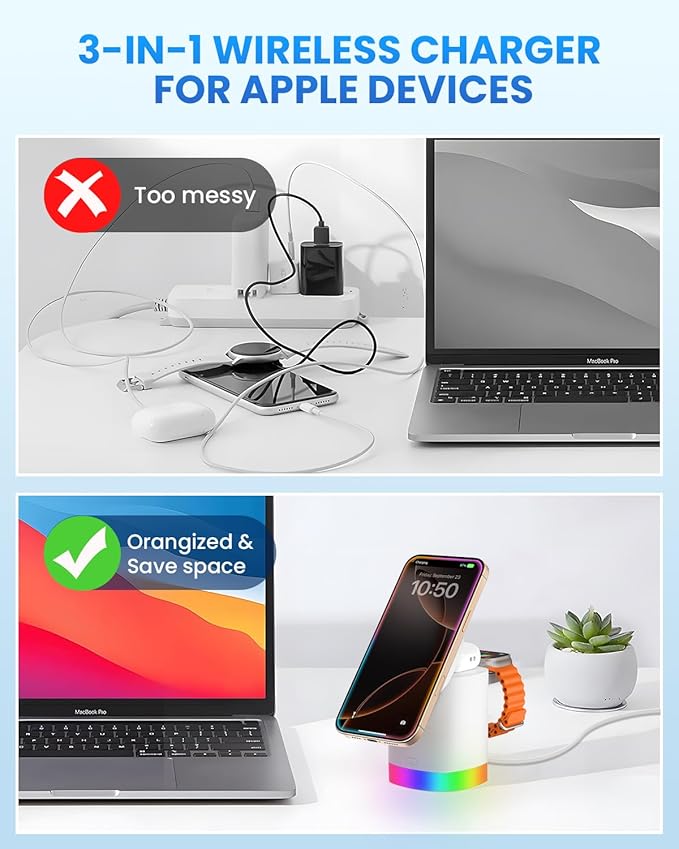 Magnetic Charging Station for Apple Watch: JoyGeek Wireless Charging Stand for Mag-Safe Charger Multiple Devices - for iPhone 16-12 Pro Max Plus, A-pple Watch Series 10-2, for Air-Pods 4/3/2/Pro