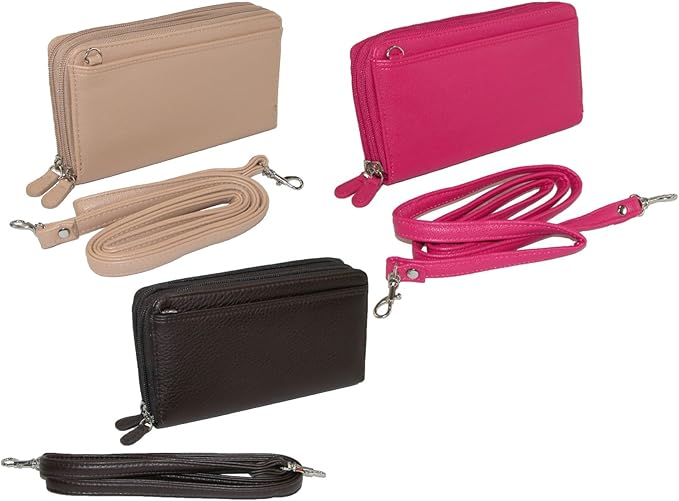 Buxton Pebbled Double Zip String Along Wallet BLACK