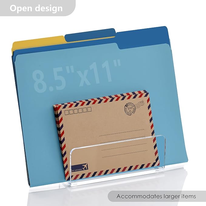 Acrylic Desk Mail Organizer Sorter, Clear Small File Holders, Countertop Letter Envelope Bill Filling Folders Organization, Paper Document Storage Rack for Office,Home, School