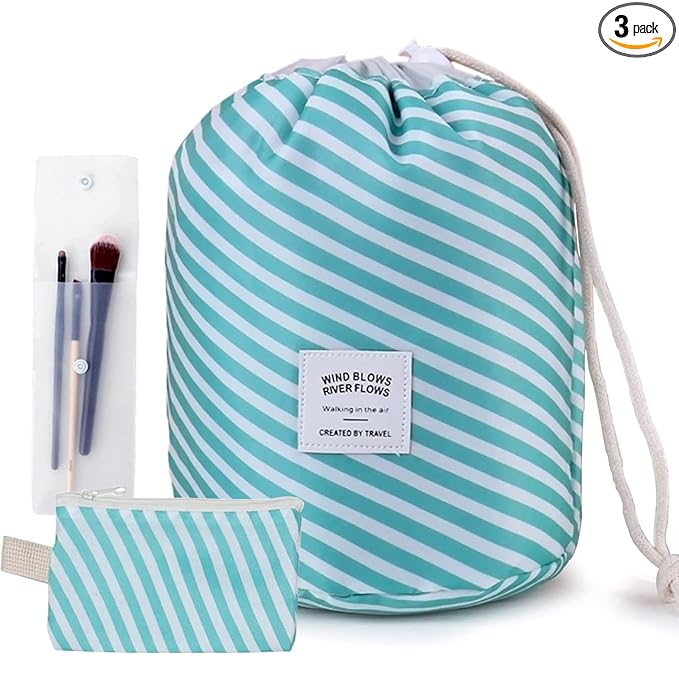 INVODA Cosmetic Bag for Women Drawstring Makeup Bag Portable Travel Toiletry Bag Multifunctional Waterproof Make Up Bucket Bag