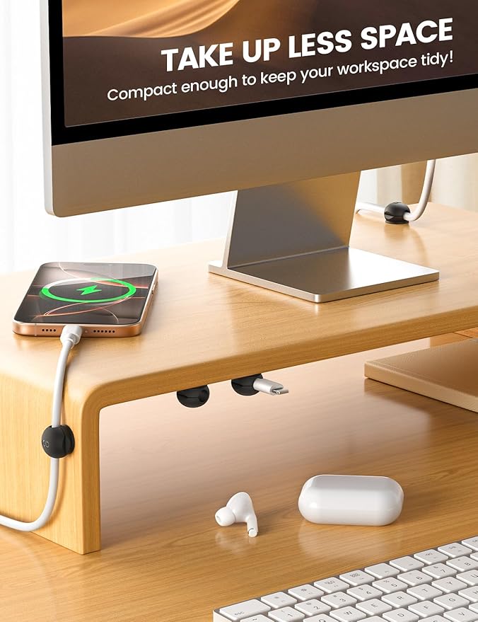 Lamicall 8Pack Magnetic Cord Organizer Clips - [Mini-Soft Silicone] Cable Management for Phone Charger Cord, Durable Adhesive Cable Holder for Desk Nightstand, Home Office Organizer Gadget Accessories