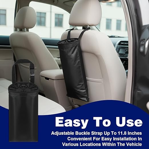 2 Pack Car Trash Bag Hanging Washable Back Seat Car Garbage Bag with Top Elastic Vent & Sticky Strap Bottom Opening, Garbage Can with Waterproof Oxford,Detachable Trash Can for Cars,Travelling,Outdoor