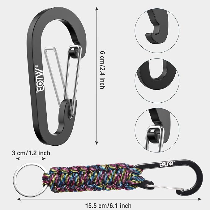 EOTW Carabiner Keychain,Paracord Keychain Small Aluminum Clip D Ring for Camping, Hiking, Fishing, Or As A Key Organizer
