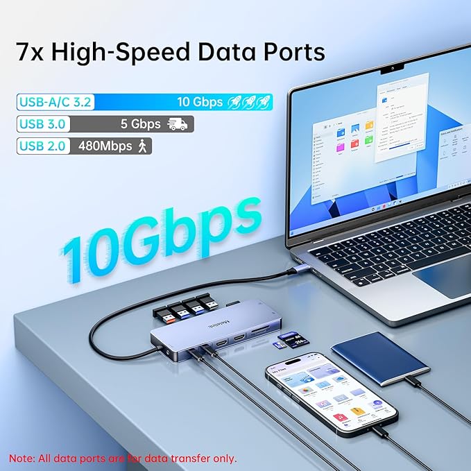 USB C Laptop Docking Station Dual Monitor for Dell/Lenovo/HP, 15 in 1 USB C Hub Multiport Adapter Dongle Dock USB-C to 2 HDMI 4K@60Hz, 8K DisplayPort, 2 USB-C 10Gbps, 5 USB-A, 100W PD, Ethernet, SD/TF