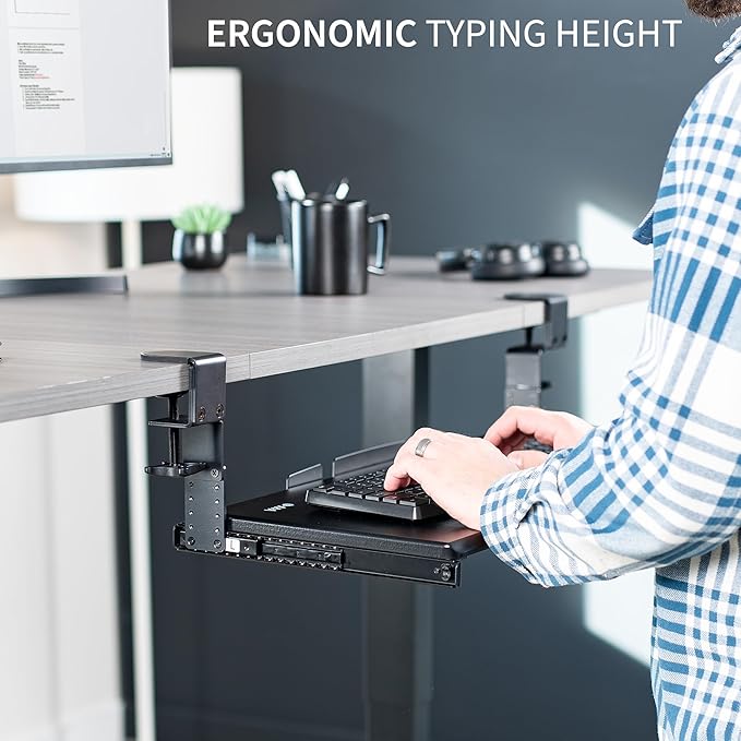 VIVO Large Height Adjustable Under Desk Keyboard Tray, C-clamp Mount System, 27(33 Including Clamps) x 11 inch Slide-Out Platform for Typing, Black, MOUNT-KB05HB