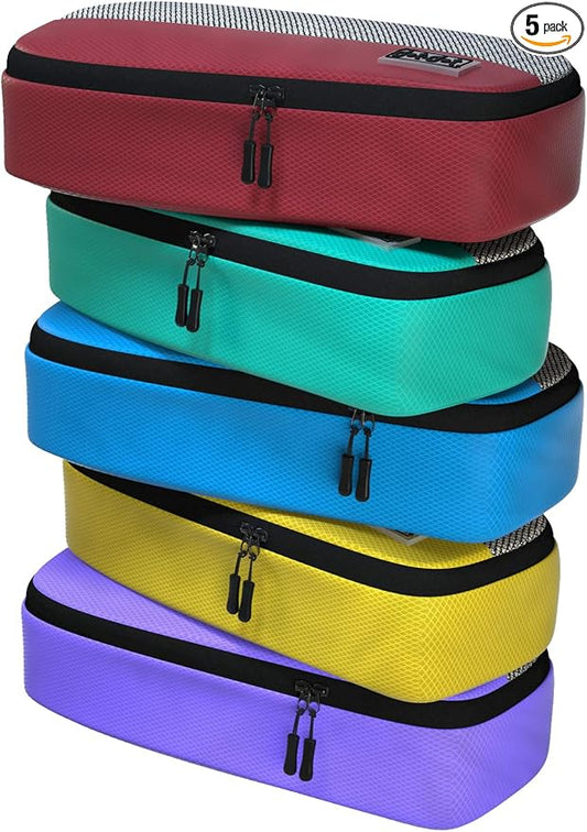Dot&Dot Slim Packing Cubes for Travel 5pc Set - Narrow Suitcase Luggage Organizer Bags - Thin Travel Essentials for Backpacks - Lightweight Packing Organizers (Non-Compression)