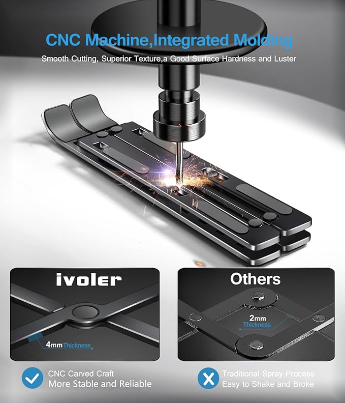 ivoler Laptop Stand, Laptop Holder Riser Computer Tablet Stand, 6 Angles Adjustable Aluminum Ergonomic Foldable Portable Desktop Holder Compatible with 10-15.6” MacBook,iPad, HP, Dell, Lenovo Black