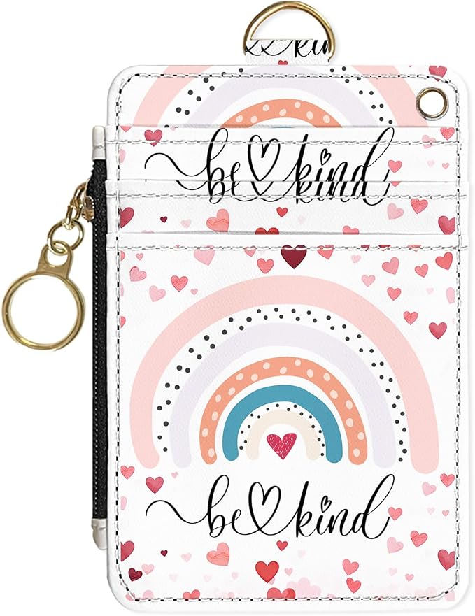 Slim Wallet Credit Card Holder, Rainbows A, RFID Wallet Women Cute Small Front Pocket Wallet With Zipper, PU Leather Thin travel RFID Blocking Card Case ID Window,Ladies Gifts