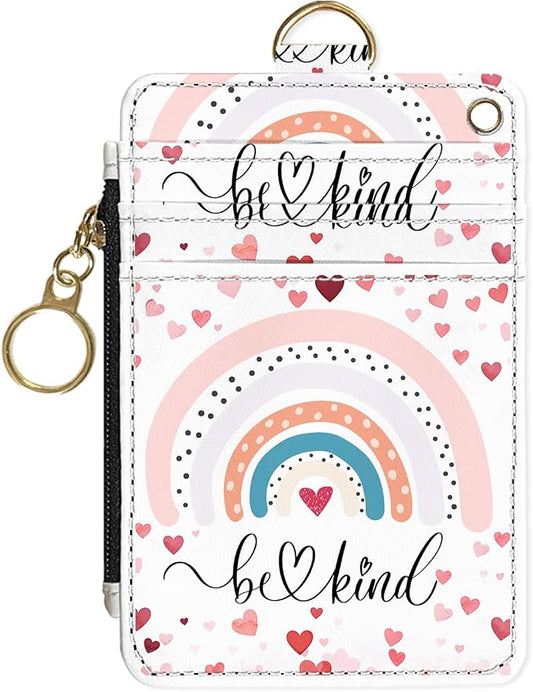 Slim Wallet Credit Card Holder, Rainbows A, RFID Wallet Women Cute Small Front Pocket Wallet With Zipper, PU Leather Thin travel RFID Blocking Card Case ID Window,Ladies Gifts
