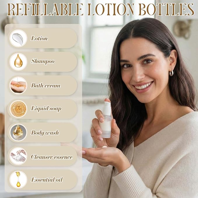 Blushtier 27 Pack Travel Skincare Containers Set 0.4/0.51/0.68/1.7oz Portable Travelling Size Bottles Toiletries Leak Proof Refillable Liquid Essentials with Toiletry Bag for Cosmetic Shampoo