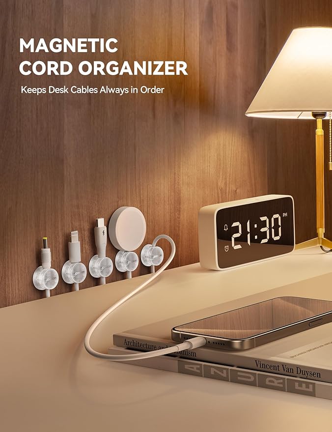 9 Pack Magnetic Cable Clips [Cable Smooth Adjustable] Cord Holder, Under Desk Cable Management, JOYROOM Adhesive Wire Holder Keeper Organizer for Home Office Desk Phone Car Wall Desktop Nightstand