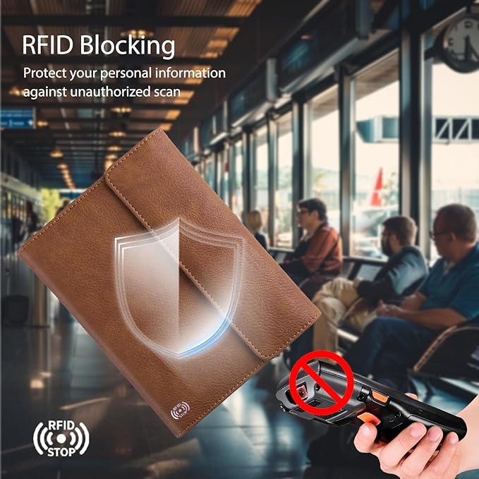 WALNEW RFID Passport Holder Travel Organizer, Fits International Driving Permit (IDP), PU Leather Document Holder for One Passport, Stylish Travel Accessory, Brown