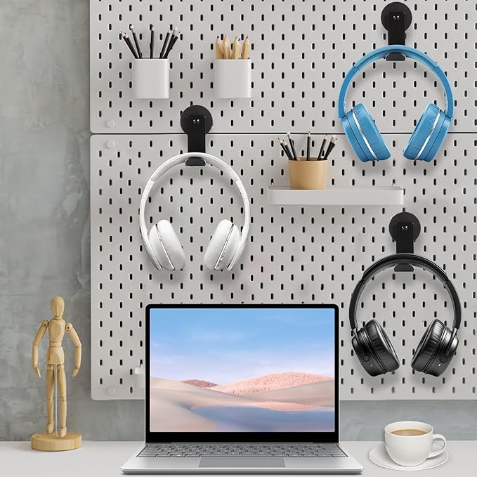 Magnetic Headphone Holder, Aluminum Headset Hooks, Headphone Hanger for Desk & Table, Headphone Mount Stand with Rubber Pad, Compatible with All Computer/Gaming Headsets (Black)