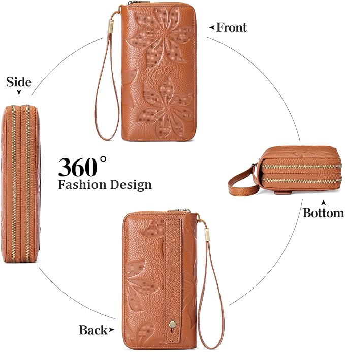 GAEKEAO Wallet for Women Clutch RFID Blocking Wristlet Leather Purse Large Capacity Credit Card Holder with Grip Hand Strap