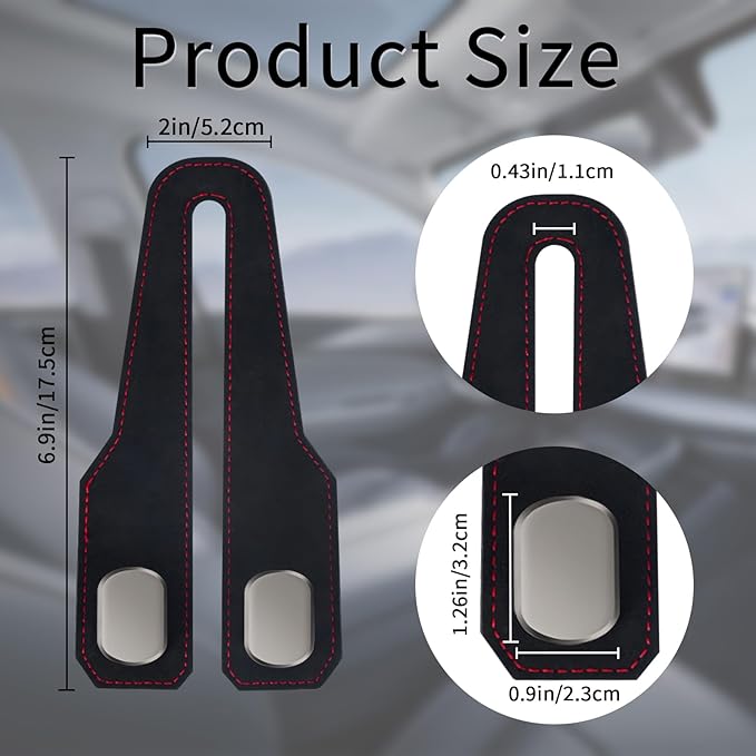 Car Seat Headrest Hooks for Purses and Bags, 2 Pack Bag Purse Holder for Car With Double Metal Hooks, Car Purse Hanger, Headrest Back Seat Handbags Hook Cute Hanging Accessories, Black