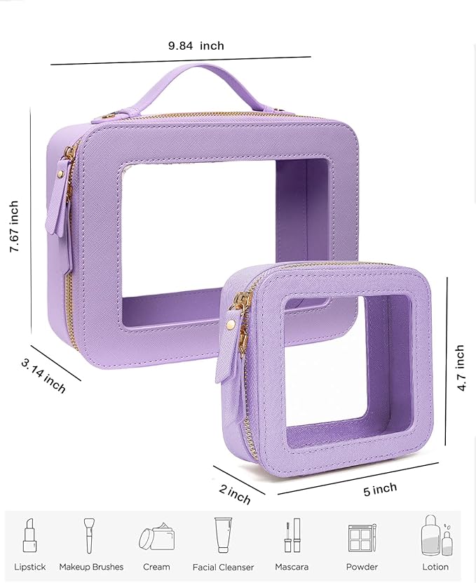 Travel Clear Makeup Bag Set, TSA Approved Cosmetic Bag Case with Zipper Portable Makeup Pouch Toiletry Bag Traveling Cosmetic Organizer Storage Bag Car Organizer Car Essentials