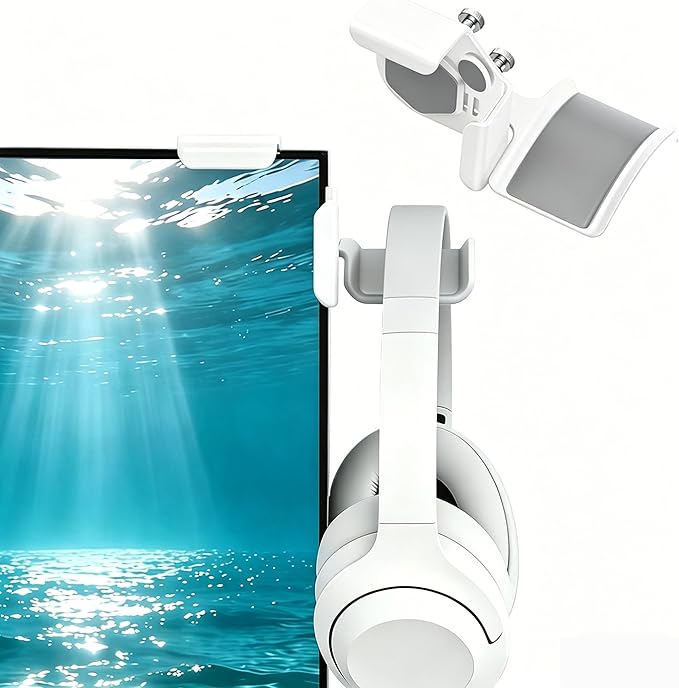 Monitor Stand for Headphones and Headsets, Clamp-On Adjustable Headset Holder Space-Saving Desk Organizer(White)