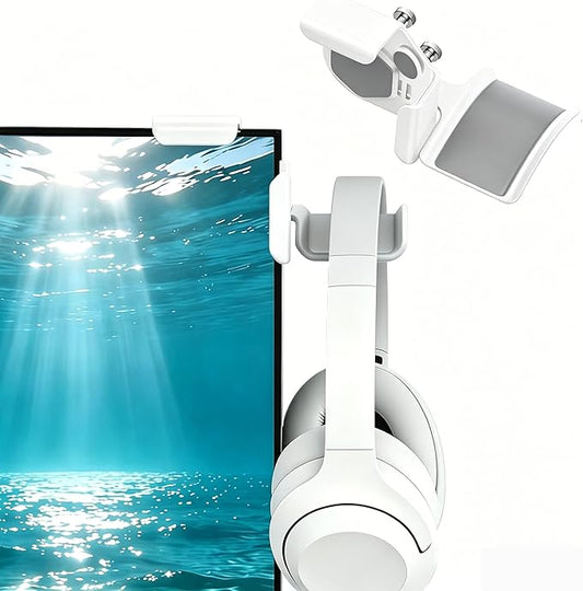 Monitor Stand for Headphones and Headsets, Clamp-On Adjustable Headset Holder Space-Saving Desk Organizer(White)