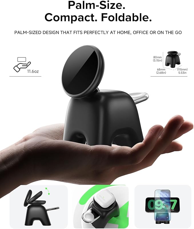 2026 Magnetic Wireless Charging Station, 15W Ultra-Fast Charger Stand for iPhone 17 16 15 14 13 12 Pro Max, 5W for Apple Watch&Airpods, 2-in-1 Foldable Charger for Home/Office/Travel(with 30W Adapter)