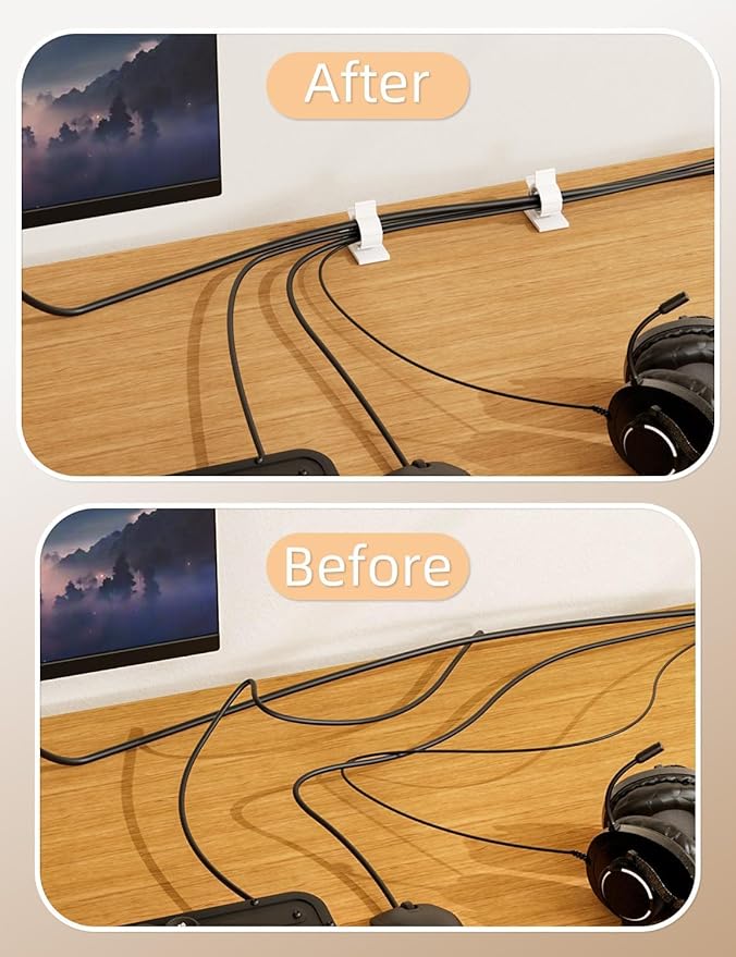 Viaky White Cord Clips Self Adhesive, 30Pack Cable Clamps Adjustable Wire Holder Electric Cord Organizer for Car Home Office Desk Wall Nightstand Computer