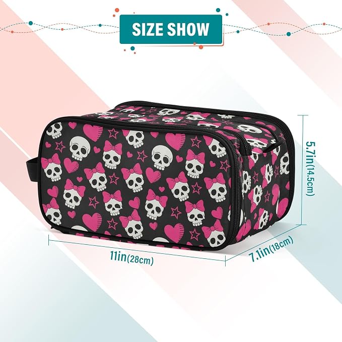 MNSRUU Travel Makeup Bag,Cute Skulls Makeup Bag Large Capacity Portable Travel Toiletries Bag for Travel Size Cosmetic Bag Organizer, Women Toiletry Makeup Bag Organizer