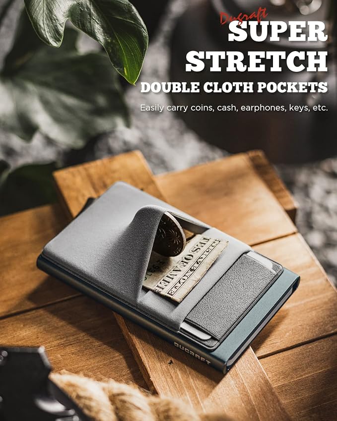 DUGRAFT Minimalist Card Wallet for Men, Slim Wallet Card Holder Pop Up Wallet with Money Front Pocket RFID Blocking Metal Credit Card Case for Men, Small Smart Wallet, Gift Box Packaging (Space Grey)