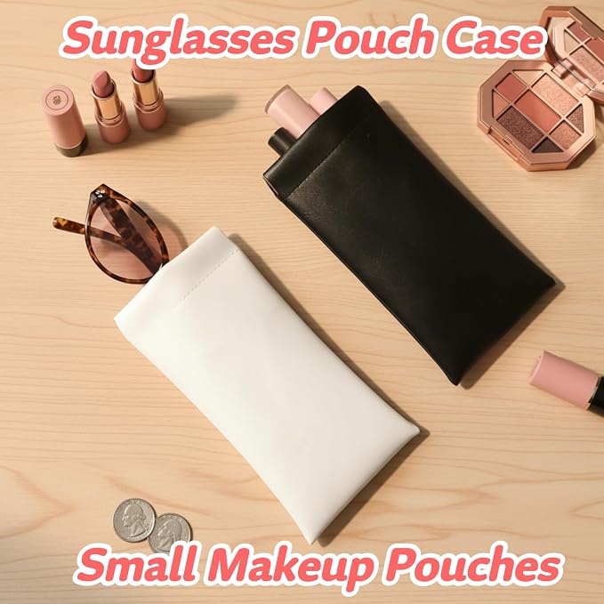 6 Pack 2 Sizes Small Makeup Bag for Purse, Soft Snap Closure Pouches for Purse, PU Leather Coin Purse for Women, Mini Travel Organizer for Cosmetics Sunglasses Cash Lip Gloss Lipstick Jewelry