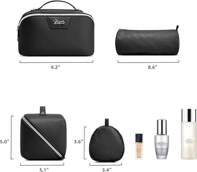 BOYATU Travel Makeup Bag Cosmetic Bags for Women: Large Capacity 3 Pcs Set Make up Bag with Compartments - Waterproof Vegan Leather Toiletry Organizer Bags with Handle (L26Black)