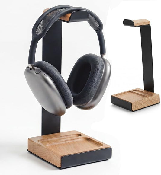 COREMINDED Universal Headphone Stand for Desk, Solid Wood Gaming Headset Stand, Heavy Duty Wooden Headphones Holder, Compatible with Airpods Max and More