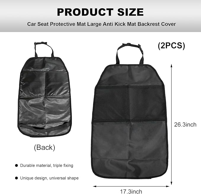 2PCS Back Seat Protector for Car, Extra Large Kick Mat Seat Back Cover with 2 Storage Pockets, Automotive Backseat Organizer Waterproof Protective Cover for Kids Pets