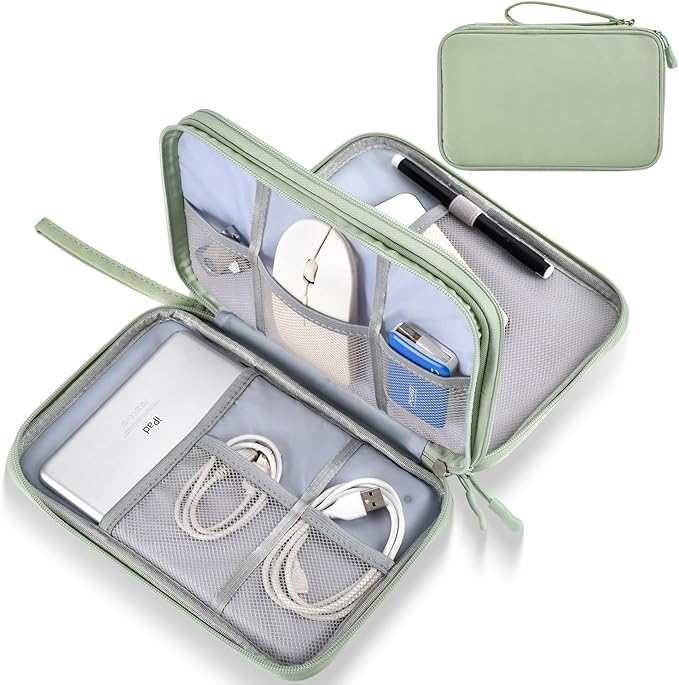 CAAORDKSO Electronics Organizer Travel Case, Large Cable Organizer Bag Water Resistant Double Layers Accessories Storage Bag Pouch, for Cord, Charger, USB, Power Bank, Earphone (Mint Green, X-Large)