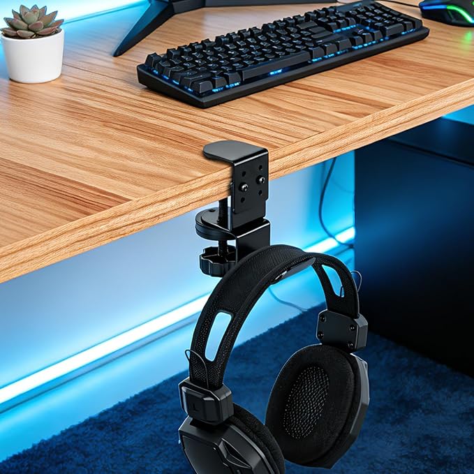 MYITYARD Clamp Mug Hooks Under Desk, Clip On Hook Cup Holder, Desktop Hanging Headphone Hook for Office, Computer Desk, Student Class Desk, Cabinet